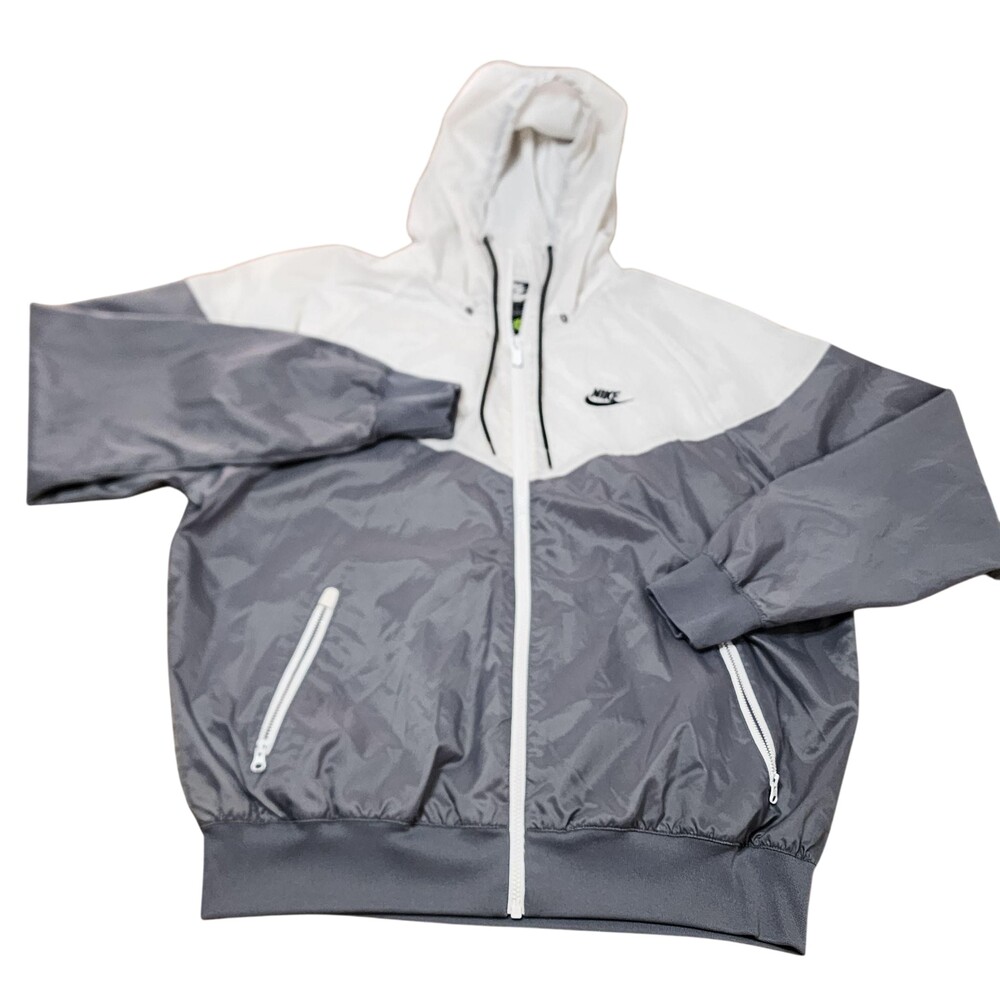 Nike Windrunner Jacket Mens Medium Gray White Colorblock Hooded Full Zip Running
